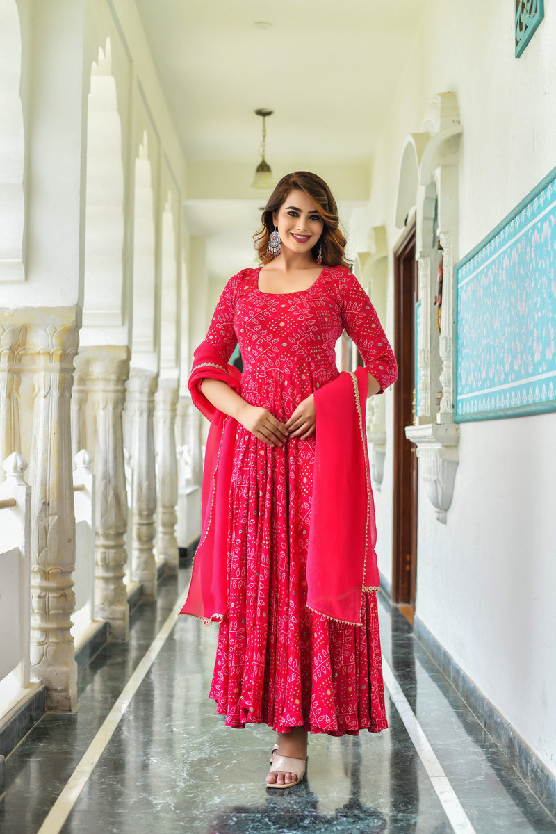 Princess Pink Bandhani Anarkali Dress