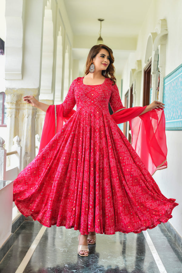 Princess Pink Bandhani Anarkali Dress