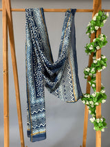 Warli Indigo Handblock Printed Chanderi Dupatta