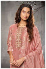 Kusum Pink Suit Set in Silk with Handwork