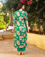 Gehna Green Floral Straight Suit Set (Plus size)