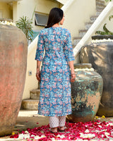 Badra Blue Floral Cotton Suit Set (Plus Size)