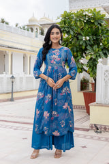 Ruby Floral A-line Silk Suit set