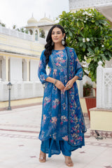 Ruby Floral A-line Silk Suit set