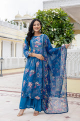 Ruby Floral A-line Silk Suit set