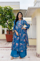 Ruby Floral A-line Silk Suit set