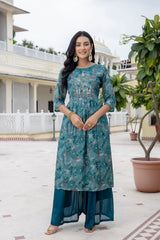 Sapphire Floral A-line Silk Suit Set