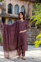 Phool Purple Handblock Printed Cotton Suit Set