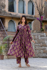 Roshni Purple Mandblock Printed Suit Set