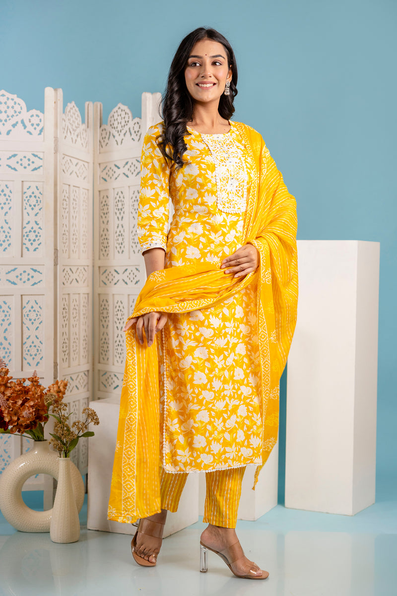 Kanak Floral Straight Fit Suit Set