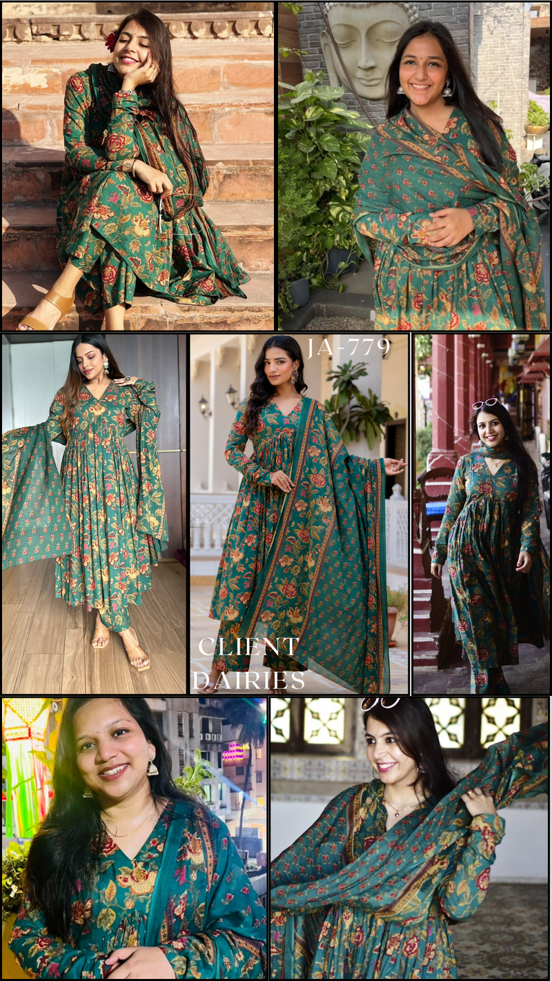 Bagh Suit Set with Full Sleeves  & Flared Design