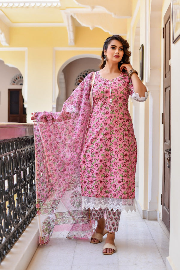 Rosy Pink Floral Suit set