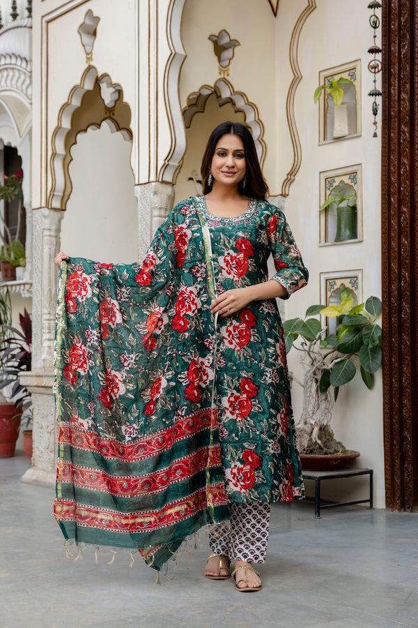 Bageecha Chanderi Silk Suit with Handwork Detailing (Plus Size)