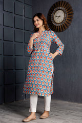 Kanak Blue Handblock Printed Cotton Long Kurta