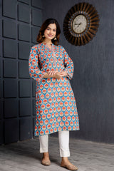 Kanak Blue Handblock Printed Cotton Long Kurta