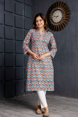 Kanak Blue Handblock Printed Cotton Long Kurta