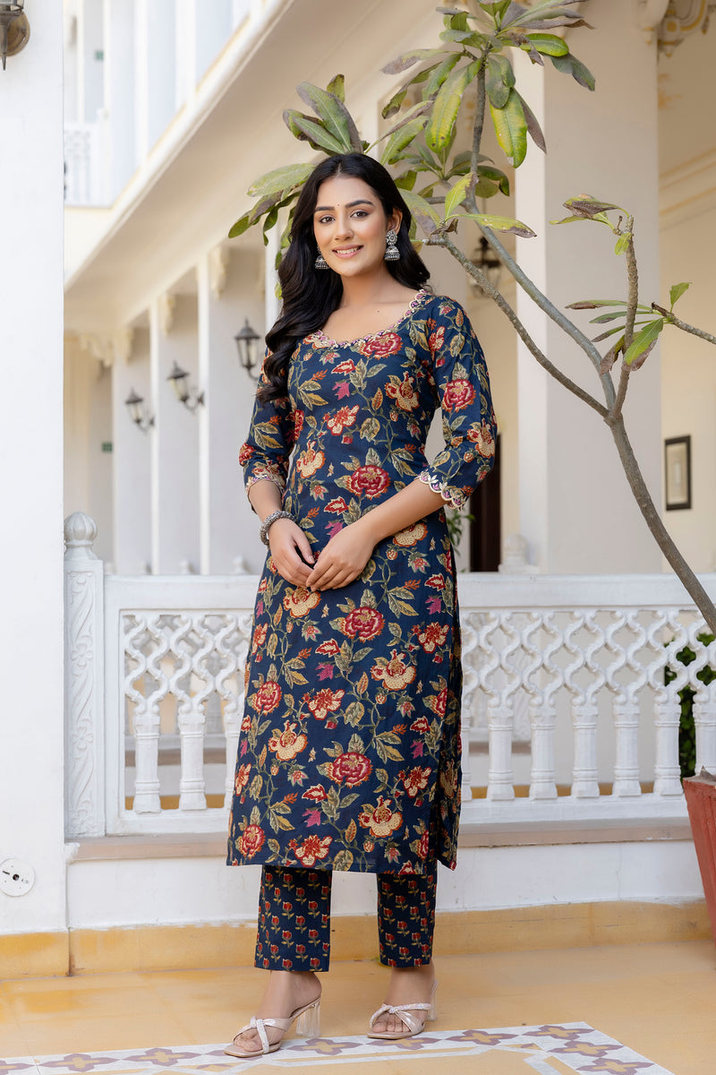 Charvi Embroidered Neck Floral Suit Set