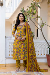 Charvi Embroidered Neck Floral Suit Set (Plus Size)