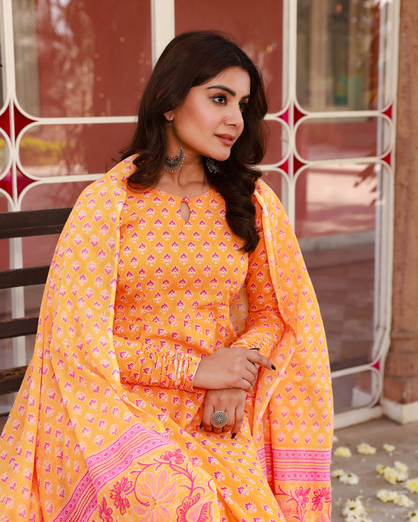 Omani Orange Cotton Anarkali Suit Set (Plus Size)