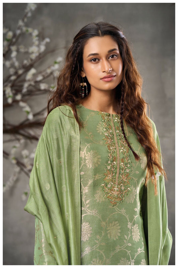 Kusum Green Suit Set in Silk with Handwork