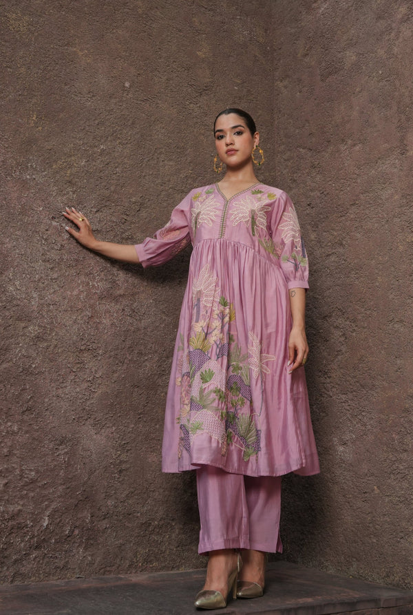 Pink Palash Silk Suit with Embroidery Detailing