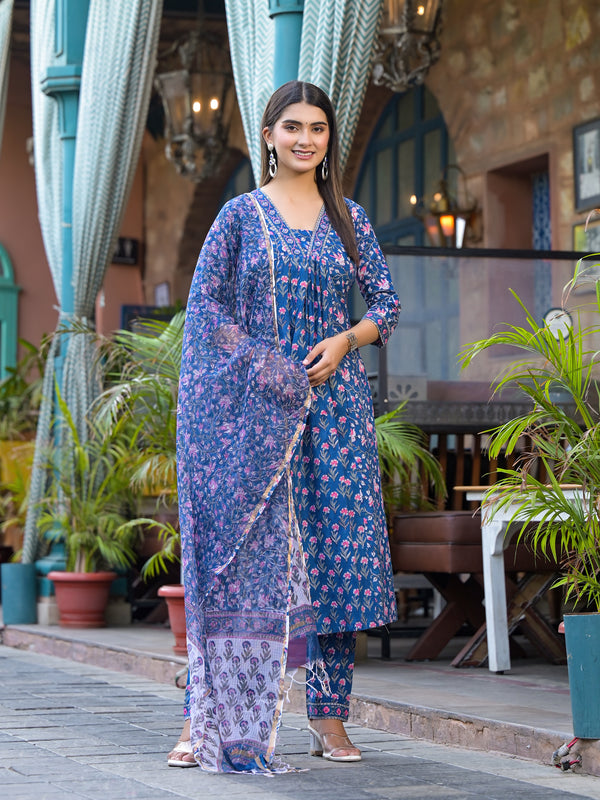 NOOR FLORAL EMBROIDERED STRAIGHT UNSTITCHED  SUIT SET