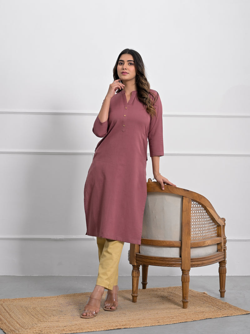 Rose Taupe Airey Linen Long Kurta