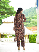 Paisley Block Print Handwork Straight Fit Suit Set