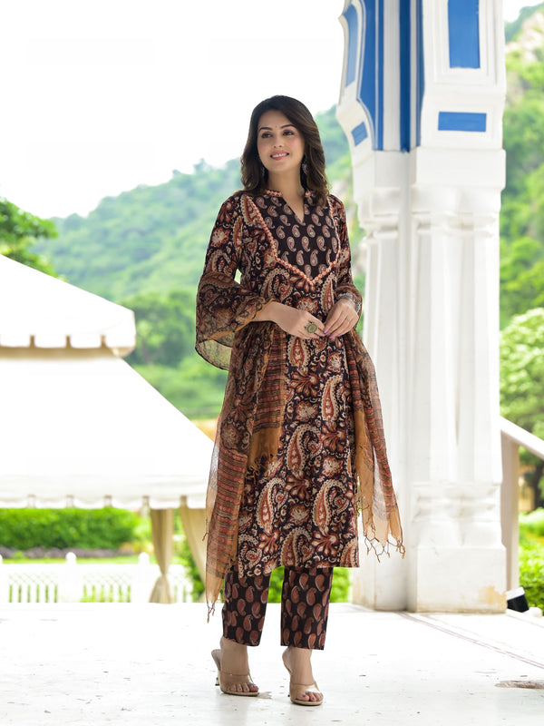 Paisley Block Print Handwork Straight Fit Suit Set