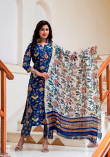 Falak Chintz block Print Pintuck Chanderi Suit Set (Plus size)