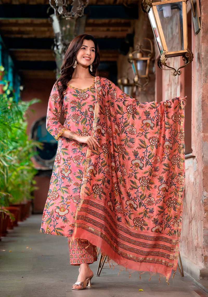 Iktara Embroidery Handblock suit set (Plus Size)