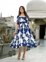 Blue and White Magic Tiered Midi Dress