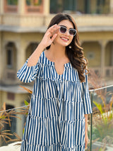 Classic Navy Stripes Tiered Midi Dress