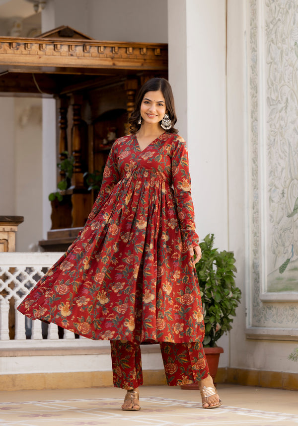 Saanvi Maroon Floral Print Kurta Only