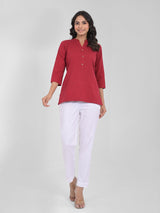 Maroon Airey Linen Short Kurta