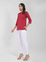 Maroon Airey Linen Short Kurta