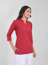 Maroon Airey Linen Short Kurta