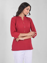 Maroon Airey Linen Short Kurta