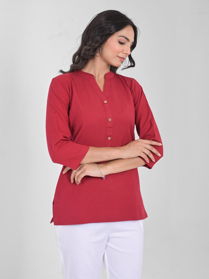 Maroon Airey Linen Short Kurta