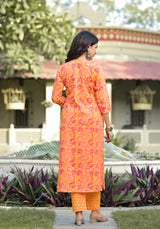 Oishi orange floral cotton suit set (Plus Size)