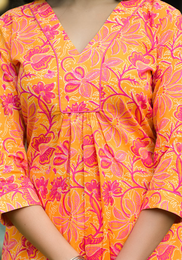 Oishi orange floral cotton suit set (Plus Size)