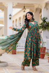 Bagh Suit Set with Full Sleeves  & Flared Design