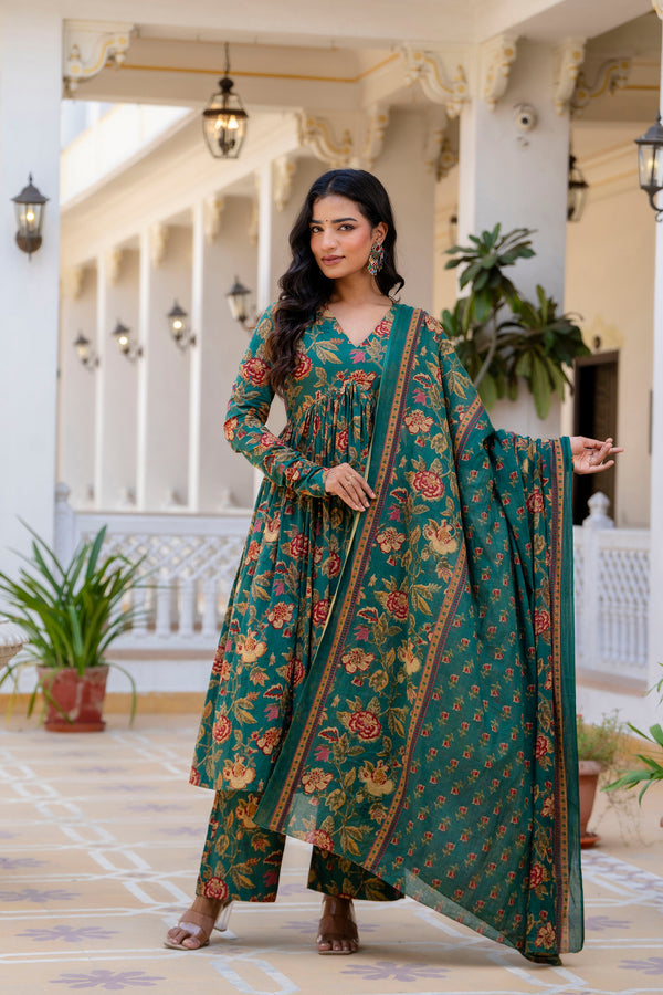 Bagh Suit Set with Full Sleeves  & Flared Design