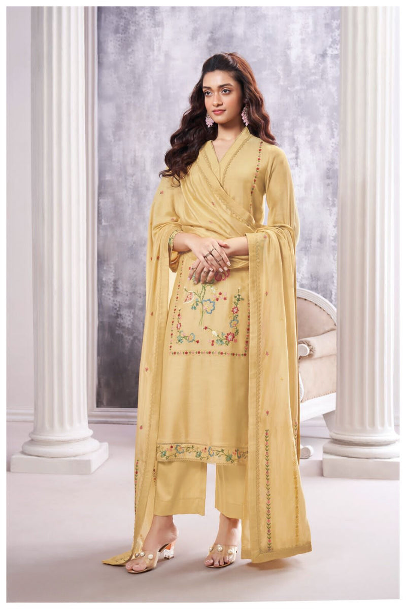 Sakhi Silk Suit Set with Embroidered Floral Detailing