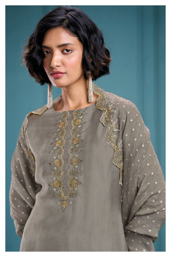 Riyaaz Silk Suit Set with Jacquard Crush Dupatta