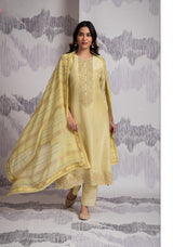 Sophia Golden Yellow Organza Handwork Suit Set with Jaquard Dupatta