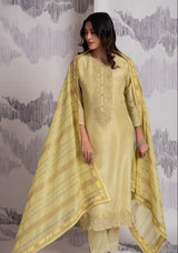 Sophia Golden Yellow Organza Handwork Suit Set with Jaquard Dupatta