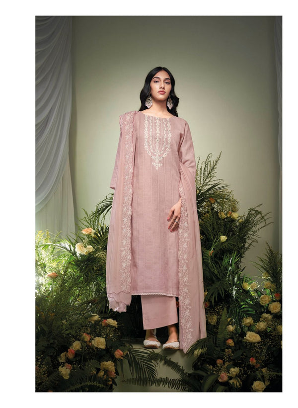 Chandani Bagh Green  Linen Jacquard Embroidered Suit Set