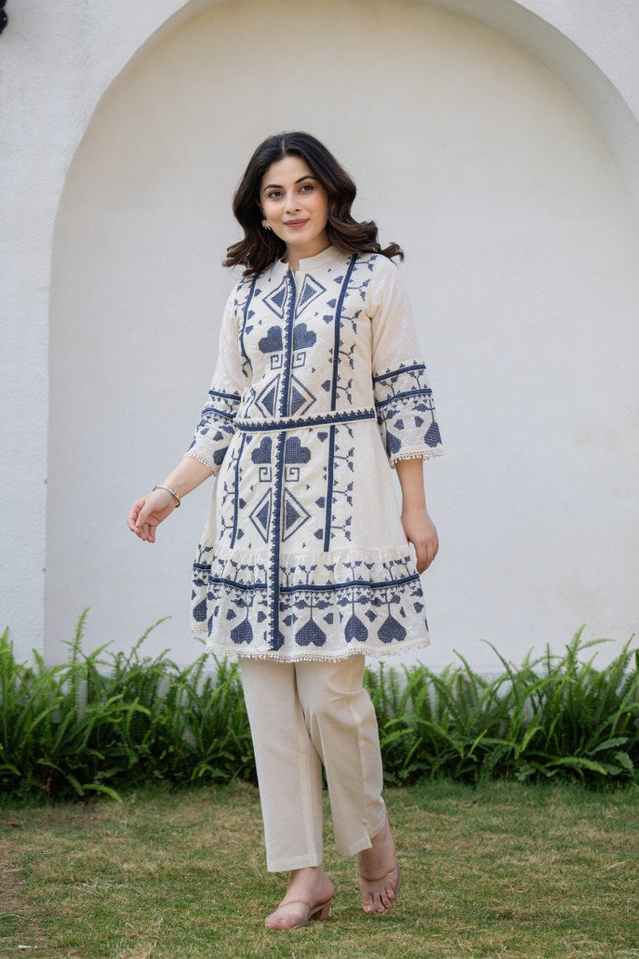 Boho Emboidered Off White Co-ord Set