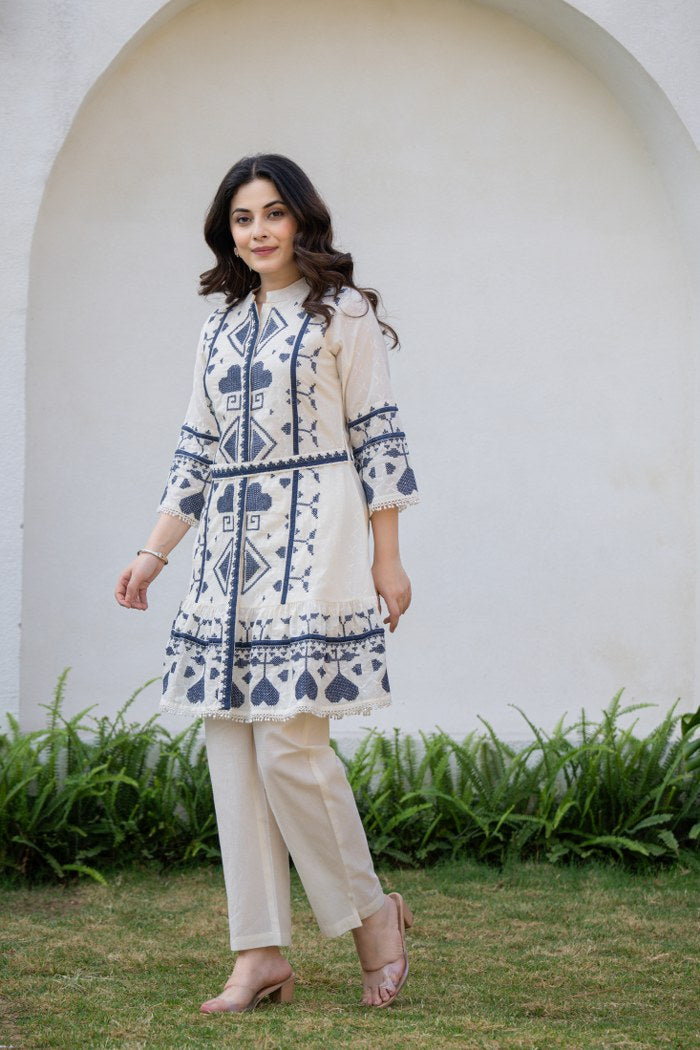 Boho Emboidered Off White Co-ord Set